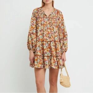 Kourt‎ Yellow Orange Floral Poplin Mini Dress XS